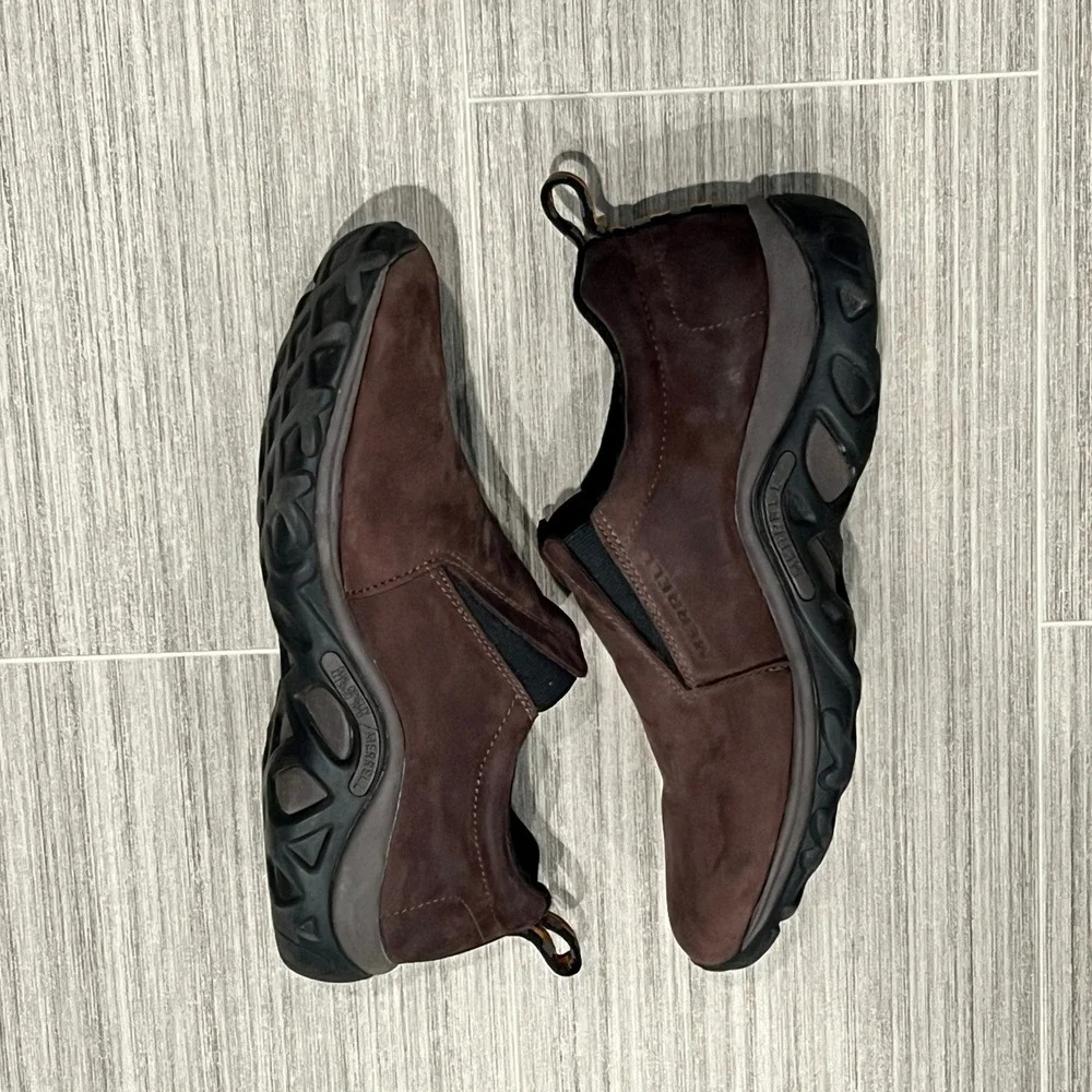 Merrell Leather Jungle Moc Nubuck Brown Slip‎ On Shoes Men 12 Comfort Outdoor